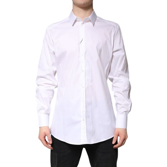 Dolce & Gabbana White Cotton Collared GOLD FormalDress Men's Shirt